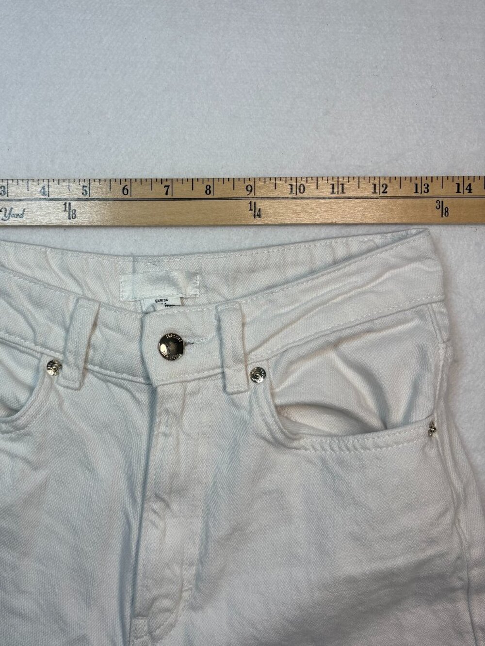 H&M White High Rise Wide Leg Cropped Jeans Raw Hem Coastal Minimalist Boho Sz 4 - Picture 3 of 7